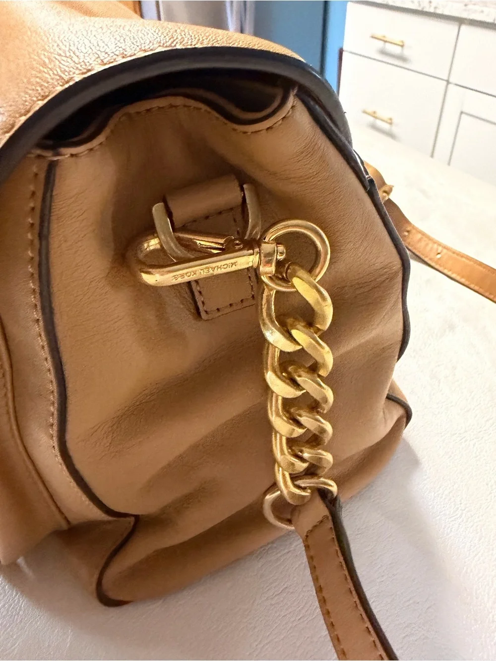 Michael Kors Camel Leather Satchel with Gold Hardware